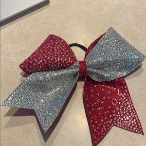 Large Red/Silver Rhinestone Cheer/Dance/Gymnastic Bow.